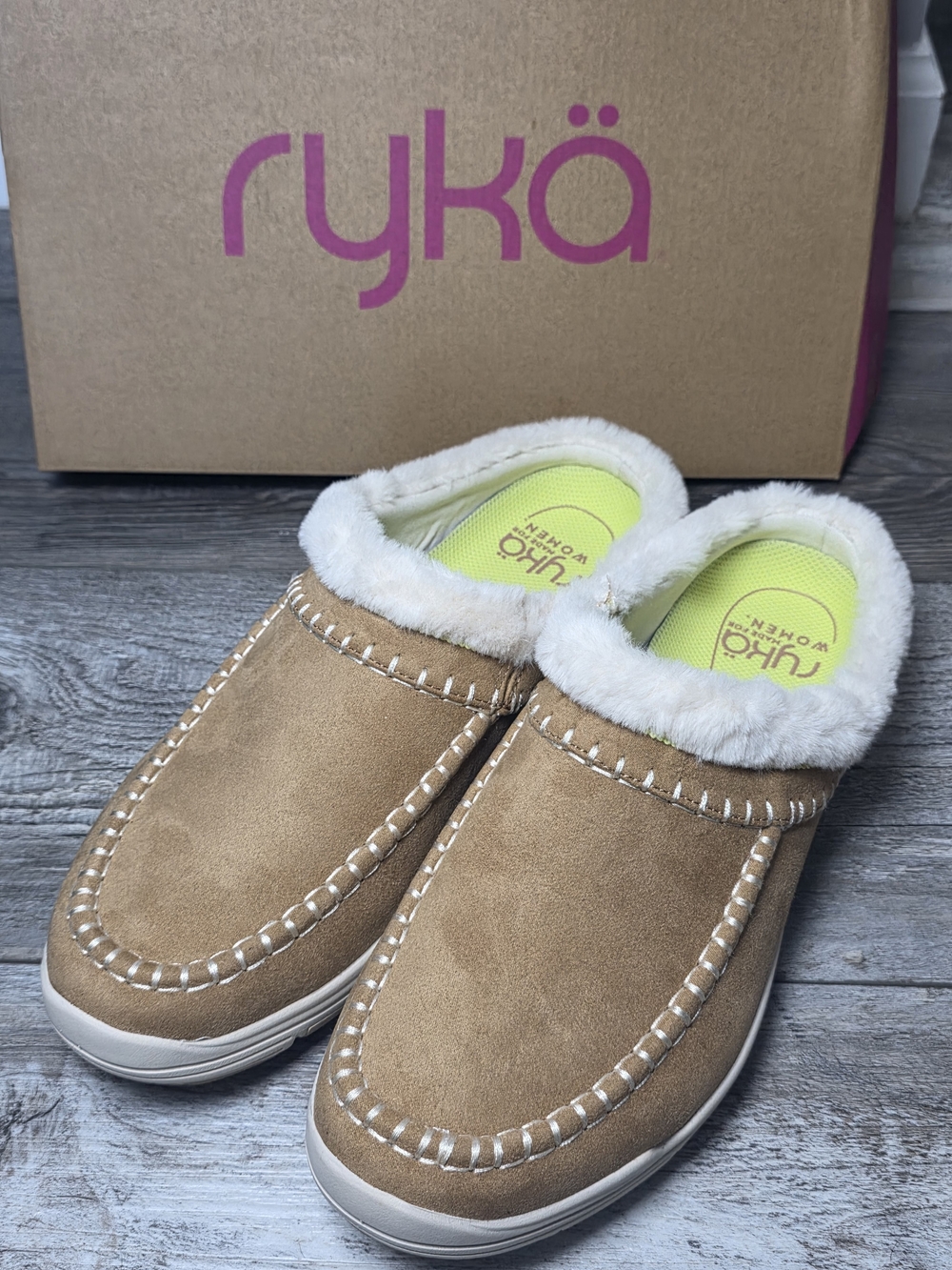 Ryka Women’s Arrow Lightweight Faux Suede / Fur Slip On Mule Sz 12 WIDE *NWB